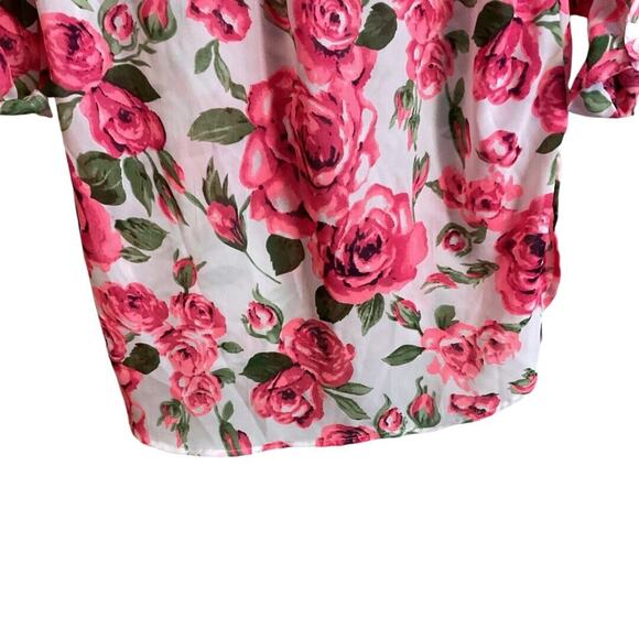I Live 4 Truth Blouse Women Size L Pink Floral Hi Low Hem Roll Tab Sleeve - Picture 10 of 11